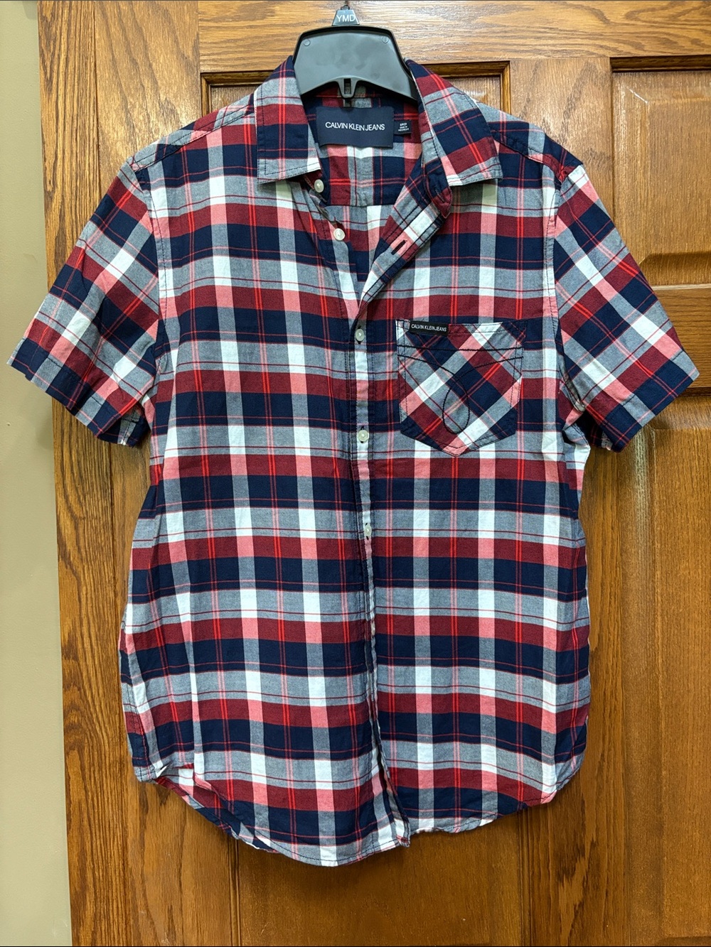 Calvin Klein Jeans Plaid Short-Sleeve Button-Down Shirt Size Small